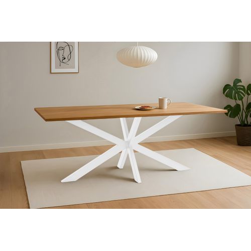 Esstisch 280x100 cm Baumkante Eichenholz massiv geölt Spider-Gestell weiß SALVADOR
