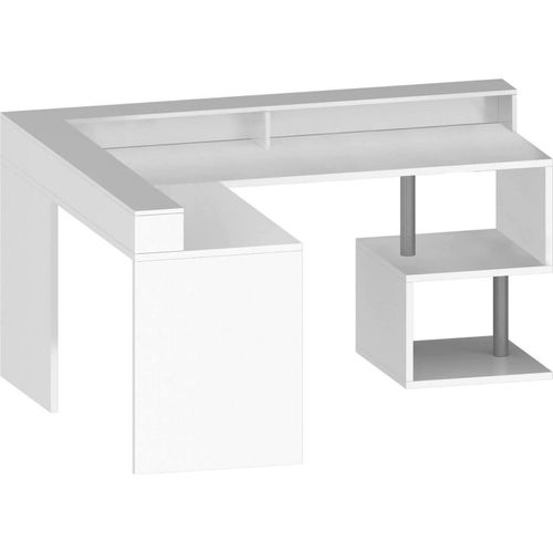 Schreibtisch Albert, Eckschreibtisch mit Ablagefächern und LED-Leuchten, Mehrzweck-Büroschreibtisch mit Platte, 180x92,5x160 cm, Weiß