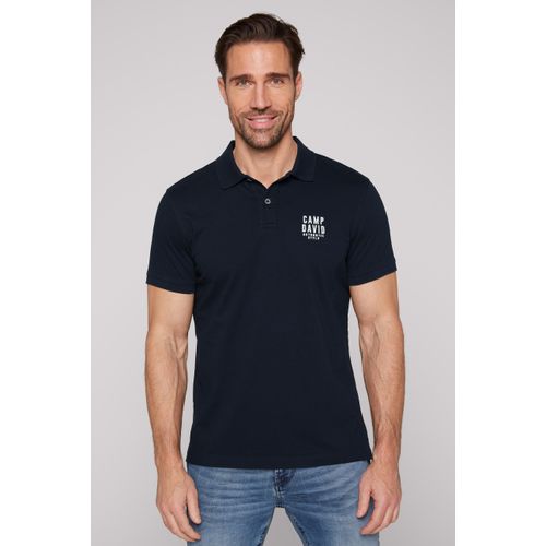 Poloshirt CAMP DAVID, Herren, Gr. M, blau (blau navy), Web, Obermaterial: 95% Baumwolle, 5% Elasthan, bestickt, unifarben, bequem hüftbedeckend, Rundhals, Bündchen, Shirts, mit kleiner Logo-Stickerei auf Brusthöhe