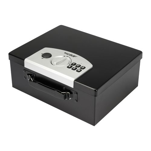 HMF Dokumentenbox mit Elektronikschloss, 32,5 x 25,5 x 12,5 cm, DIN A4, Schwarz