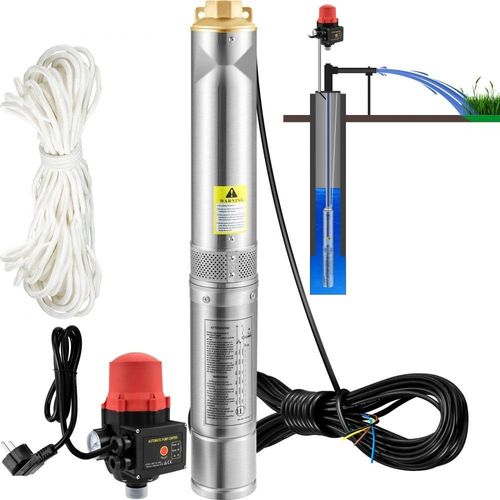 Tiefbrunnenpumpe 750W - Brunnenpumpe mit 105L/min - Tauchpumpe bis max. 62m Förderhöhe - Rohrpumpe 230V 50Hz Sandpumpe IP68 - Wasserpumpe - 11 Laufradstufen - Ideal zur Bewässerung oder Wasser-Versorgung
