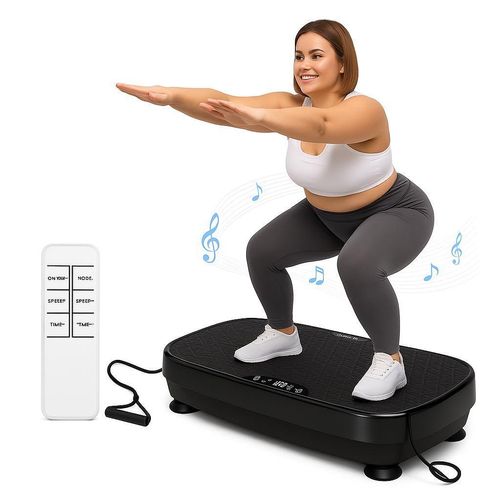 ZMH Vibrationsplatte bis 150kg - 199 Geschwindigkeitsstufen, 9 Automatik-Programme - Ganzkörpertraining für Muskelaufbau, Fettverbrennung - mit Bluetooth, Fernbedienung und Lautsprecher - Massagegerät für Zuhause - Frauen/Männer