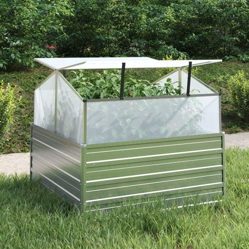 Ankonbej Garten-Hochbeet mit Gewächshaus 100x100x85 cm Silber