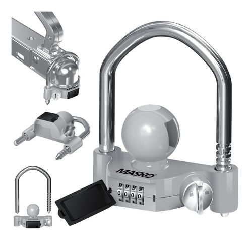 MASKO® Anhängerschloss Zahlenschloss mit 4 Stellig Code für gängige Anhängerkupplung Anhängerkugelsperrkupplung einfache Montage Diebstahlschutz Wohnwagen Anhänger Abschleppsperre Stahlbügel