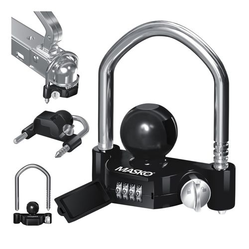 MASKO® Anhängerschloss Zahlenschloss mit 4 Stellig Code für gängige Anhängerkupplung Anhängerkugelsperrkupplung einfache Montage Diebstahlschutz Wohnwagen Anhänger Abschleppsperre Stahlbügel