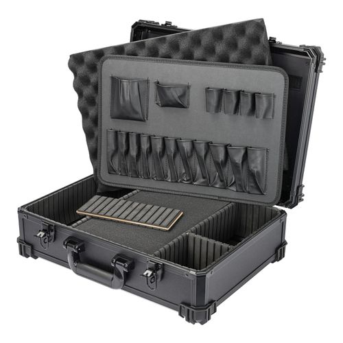 HMF 15701-02 Werkzeugkoffer leer, Werkzeugkasten groß mit Rasterschaumstoff, 46 x 33 x 15 cm