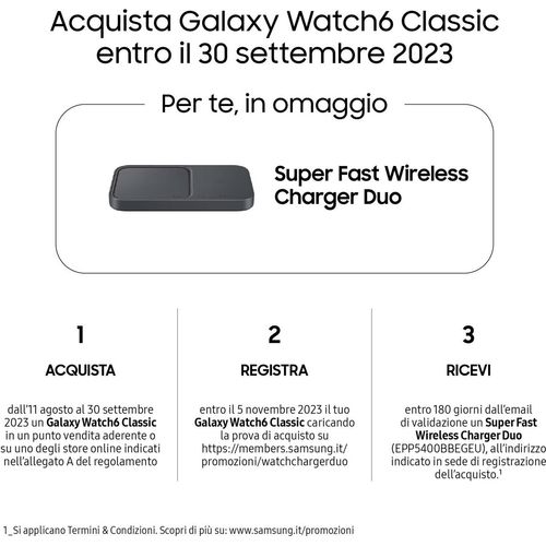 Samsung Galaxy Watch6 Klassische Smartwatch Fitness Tracker Ghiera Interattiva in Acciao Inox 47mm Silber