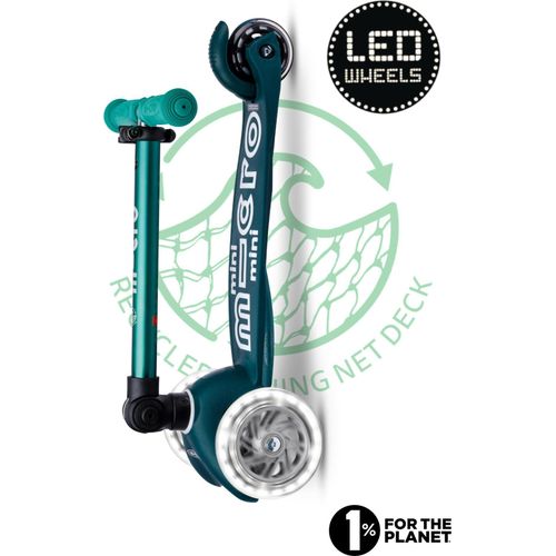 Micro Kinderroller ECO LED grün - faltbar mit höhenverstellbarem Lenker