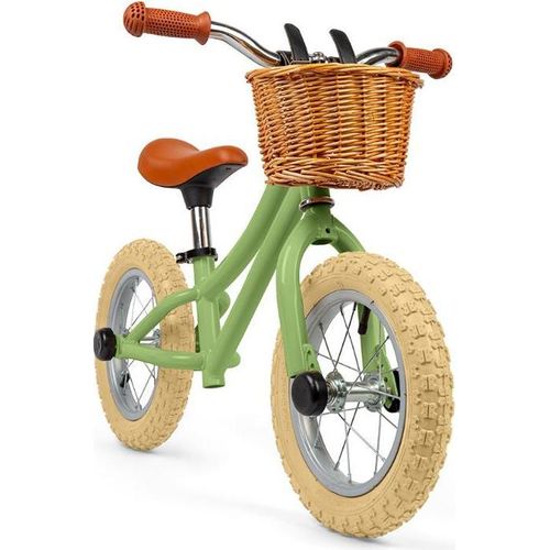 BigJigs Laufrad - grünes Kinderfahrrad mit Korb und Aufklebern