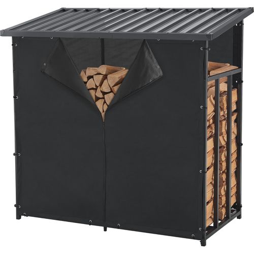Brennholzregal 'Yakutat' Kaminholzregal Kaminholzunterstand aus Stahl Schwarz 145x143x70 cm