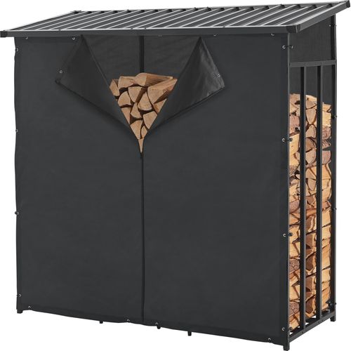 Brennholzregal 'Yakutat' Kaminholzregal Kaminholzunterstand aus Stahl Schwarz 185x180x70 cm