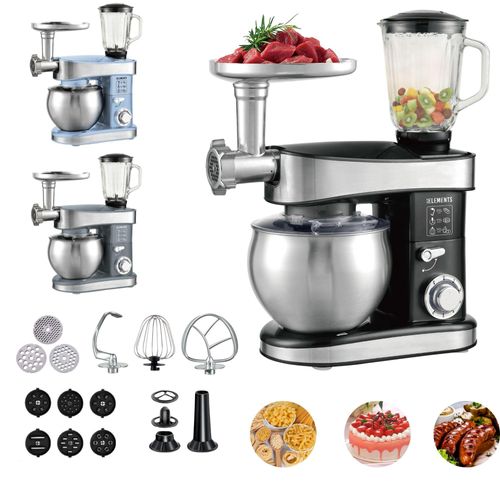 KB ELEMENTS 3 in1 Küchenmaschine - 7,5L, Teigknetmaschine, 2000W, Fleischwolf, StandMixer, 6 Pasta-Aufsätze, Blau