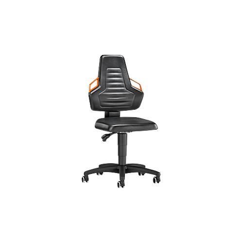 Arbeitsdrehstuhl, Rollen, Kunstleder schwarz, Griffe orange
