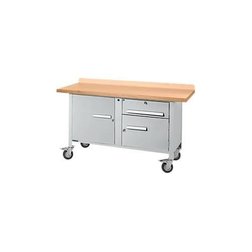 Mobile Werkbank Schäfer Shop Select PWi 150-3, Buche-Dekor Multiplexplatte, bis 400 kg, B 1500 x T 700 x H 840 mm