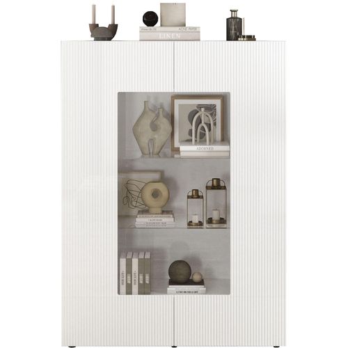 INOSIGN Vitrine »RIO, Höhe 166 cm, Hochschrank mit 2 Türen, Anrichte, Standvitrine«, Vitrinenschrank, geriffelte MDF-Fronten, modern, elegant, geräumig