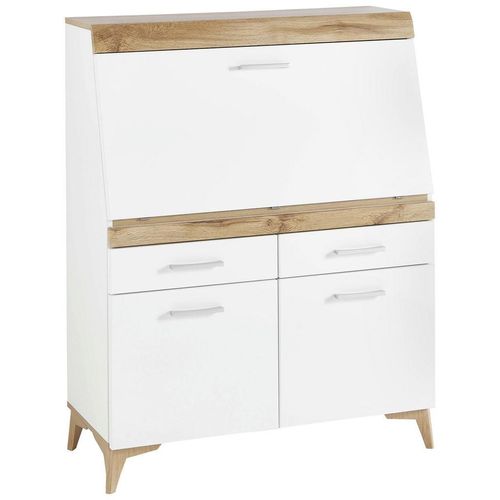 Carryhome Sekretär, Weiß, Eiche, Kunststoff, 2 Schublade(n) Schubladen, 98x124x39.6 cm, Kabeldurchlass, Stauraum, Arbeitszimmer, Schreibtische, Sekretäre