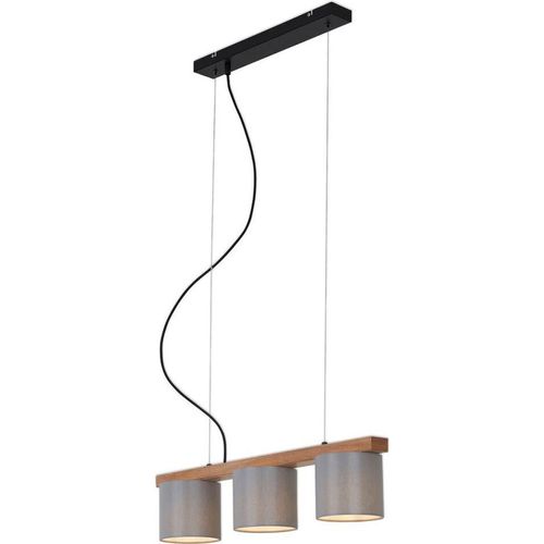 Pendelleuchte Hängelampe BRILONER LEUCHTEN RHON, 25 W, IP20, grau, Metall-Holz-Stoff, exkl. 3x E14, 65 x 15 x 136 cm