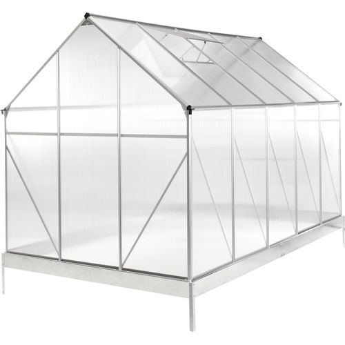 BELIANI Gewächshaus Silber Aluminium u. Polycarbonat 4 mm 190x315x230 cm mit Bodenankern Schiebetür Dachfenster UV-Schutz Walk-In Tropenhaus für Garten