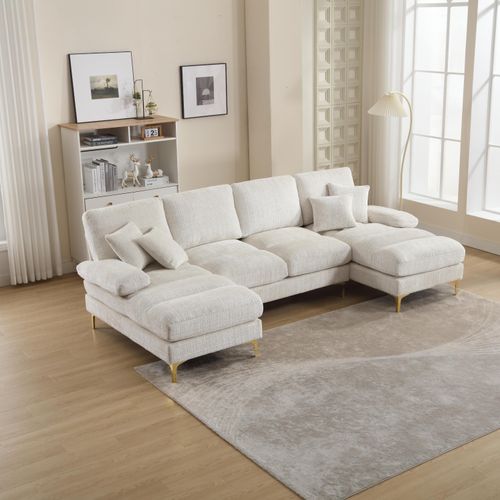STILVORA Schlafsofa mit Metallbeine,Ecksofa Modulares Sofa für Wohnzimmer,Schlafzimmer&Büro,Polstermöbel mit doppelten Liegesitzen,beige