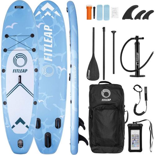 Fitleap Premium Stand Up Paddle Board aufblasbar - SUP Board Set mit Hochdruckpumpe, verstellbarem Paddel und Rucksack - Ideal für Anfänger und Profis - Perfekt für Yoga, Surfen und Wassersport