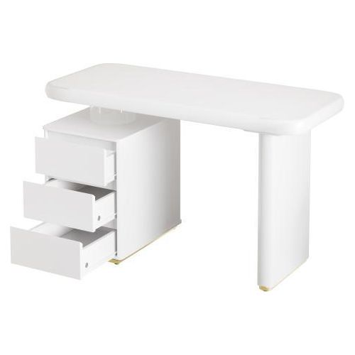 Schreibtisch 117x50x74cm Weiss Moderner Voll-Lackierung Wolkenform 3 Schubladen Tischplatte Beine abgerundete lackiert Franzoesischer Schreibtisch