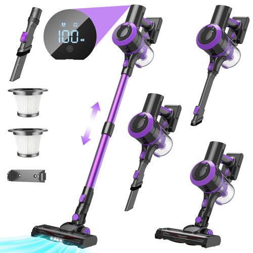 Akku Staubsauger, 30000Pa Staubsauger Kabellos, 400W Staubsauger mit Smart Display, Anti-Verhedderung-Bürste, Bis zu 55 Min Laufzeit, 2 Gänge, 1.2L