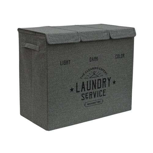 Wäschekorb 3 Fächer - 84L Wäschesammler Anthrazit mit Deckel - Wäsche Organizer
