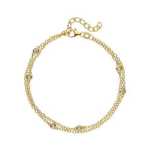Armband JOBO, gold (goldfarben), Armbänder, Damen, 21cm, Silber 925 (Sterlingsilber), 2-reihig 925 Silber vergoldet mit Zirkonia 21 cm