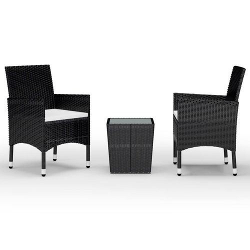 vidaXL 3-tlg. Bistro-Set Poly Rattan und Hartglas Schwarz