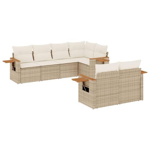 7-tlg. Garten-Sofagarnitur mit Kissen Beige Poly Rattan Image