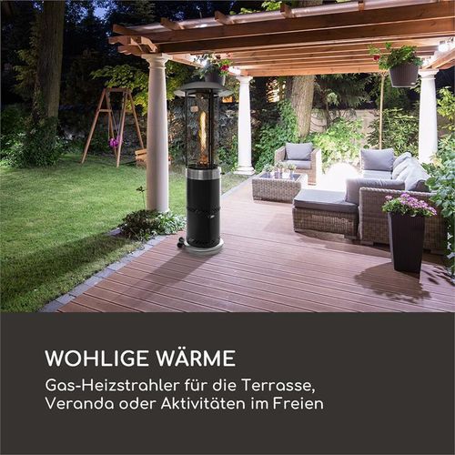 Blumfeldt Heizpilz Gas für Terrasse, Garten & Balkon, Terrassenheizer mit 360°Flammen-Blick, Outdoor-Gasheizstrahler, Terrassen-Heizer mit Elektrischer Zündung, Gas-Heizstrahler mit Bodenrollen