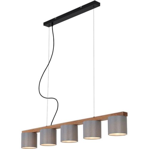 Pendelleuchte Hängelampe BRILONER LEUCHTEN RHON, 25 W, IP20, grau, Metall-Holz-Stoff, exkl. 5x E14, 110 x 15 x 136 cm