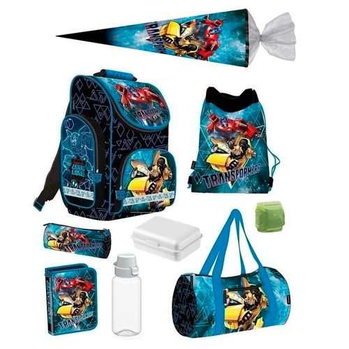 Transformers Schulranzen Set komplett 9-teilig mit Schultüte, Federmappe und Sporttasche · ergonomischer Tornister · Schultasche 1. bis 4. Klasse