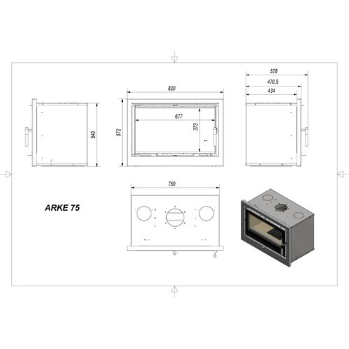 Kamin-Kassette KRATKI ARKE 75 8 kW Ø 150