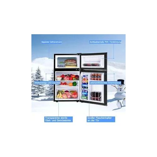 GOPLUS 90L Kühlschrank, Mini-Kühlschrank mit Gefrierschrank & einstellbarem Thermostat, Kühl-Gefrier-Kombination für Zuhause, Büro & Wohnung (Schwarz)