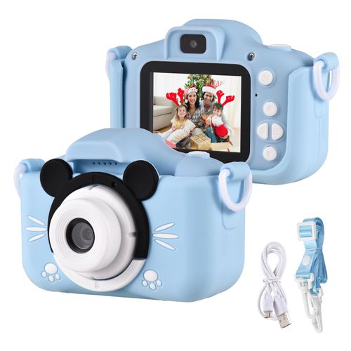 Mini-Cartoon-Kinder-Digitalkamera 1080P Digital-Videokamera fuer Kinder Dual-Objektiv 2,0-Zoll-IPS-Bildschirm Eingebauter Akku Niedlicher Bilderrahmen Interessante Spiele mit Umhaengeband Geburtstags-Weihnachtsgeschenk fuer Jungen Maedchen