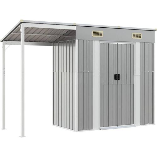 vidaXL Gartenhaus mit Schleppdach Hellgrau 277x107x181 cm Stahl