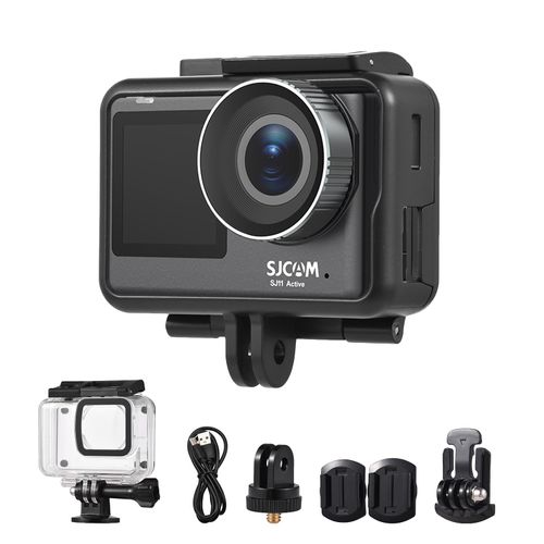 SJCAM SJ11Aktive Action-Kamera, tragbare Mini-Kamera, 4K Ultra HD, 20 MP, wasserdicht, verwacklungsfrei, Dual-Screen, unterstuetzt Live-Streaming mit wasserdichten Gehaeuseadaptern
