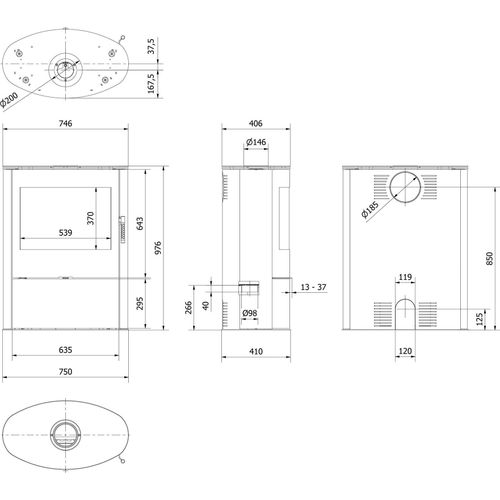 Kaminofen aus stahl KRATKI AB/S/2/ROLLO Ø 150 10 kW schwarz Verkleidung