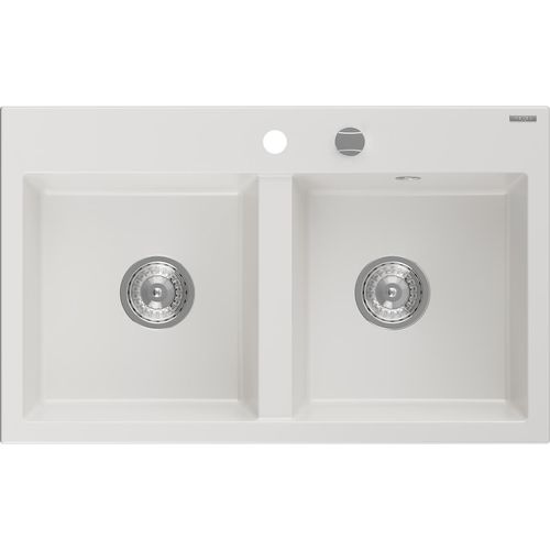 Mexen Hektor Granitspüle 2-Komponenten 800 x 480 mm, weiß, Siphon Chrom - 6521802000-20