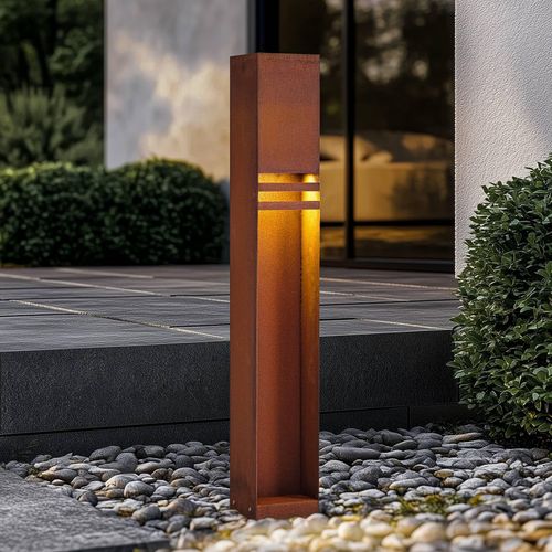 Lucande LED-Wegeleuchte Oxido, rostfarben, Cortenstahl