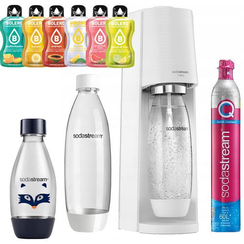 SODASTREAM TERRA Sättigungsgerät WEISS + 1-Liter-Fuse-Flasche + 0,5-Liter-Flasche + 6x Bolera