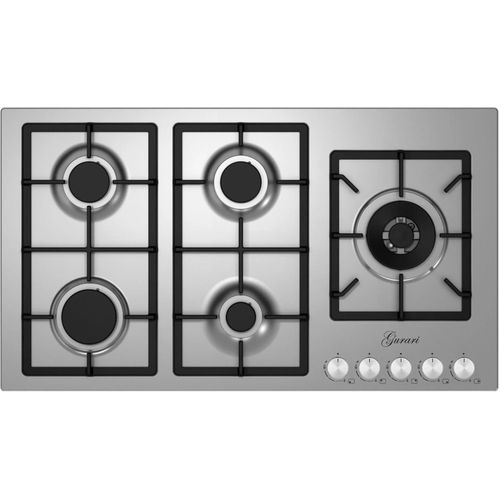 Gurari FQ 905 VRGL Gaskochfeld 90 cm, Edelstahl, 4,0 KW WOK, 5 Gasbrenner,Erdgas, FL.Gas