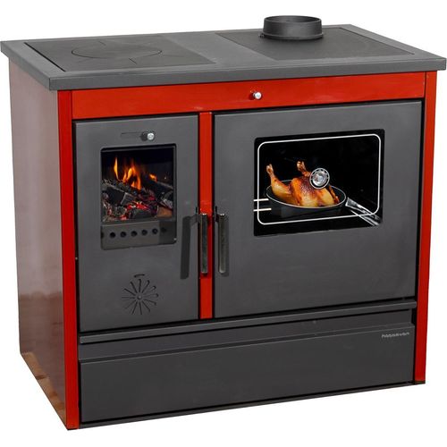 Kaminofen mit Backfach und Herdplatte 4050 Lotus Classic Rot Holzofen 11 kW Holz Ofen Mehrfachbelegung Kamin Heizofen Küchenherd