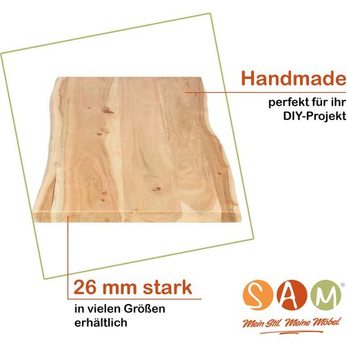 Tischplatte 160x40 cm Louisa, Holzplatte Akazienholz massiv + naturfarben + lackiert, Baumkanten-Platte für Heimwerker, Arbeitsplatten, Tische & Fensterbretter