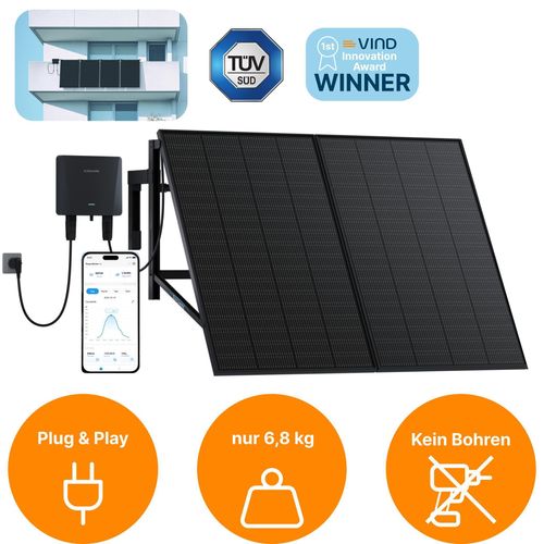 Balkonkraftwerk SUNSHARE 400W Beton-Balkon – Solarmodul mit Mikrowechselrichter, Schukostecker & Befestigung