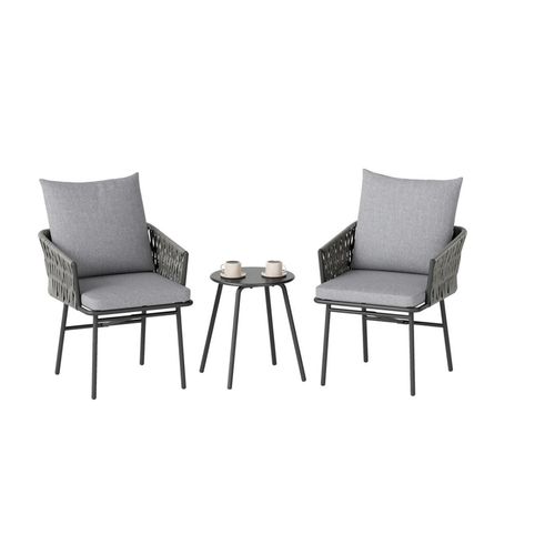 Gartenlounge-Sets, 3-teiliges Außenmöbel-Set, 2 Stühle, 1 Tisch, Bistro-Set,4 Kissen