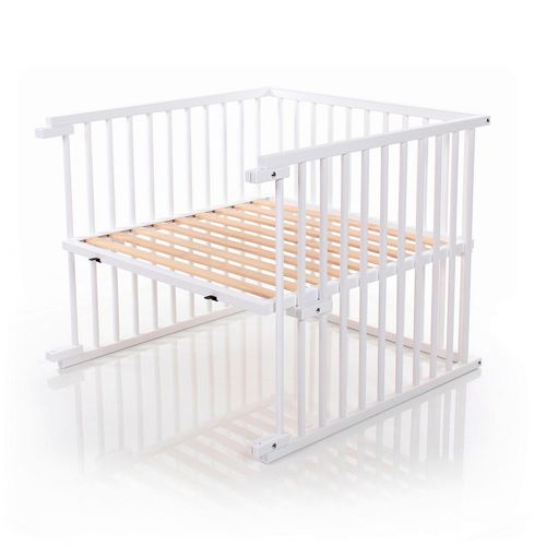 Babybay Beistellbett Baby BAY , Weiß , Holz , Buche , 95x79 cm , EN 71 , Lattenrost stufenlos höhenverstellbar, zur Sitzbank umbaubar , Babymöbel,