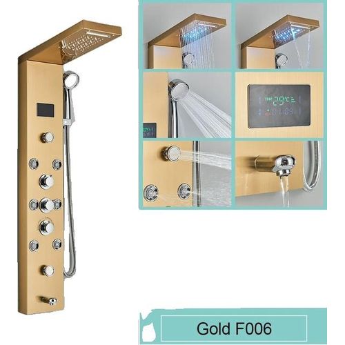 LED Duschpaneel, Wasserfall Regendusche, SPA Massagestrahl, 8009 Gold