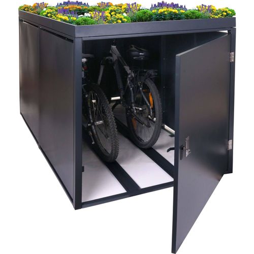 2er-Fahrradgarage mit Pflanzkasten MCW-L56b, Fahrradbox, abschließbar verzinkter Stahl 125x113x208cm anthrazit